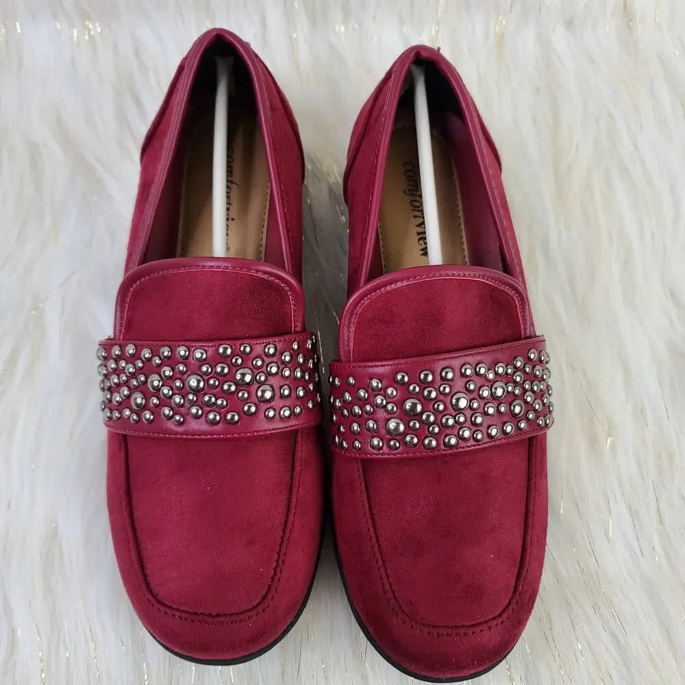 New Comfortview Garland Red Faux Suede Slip On Loafers Size 7M